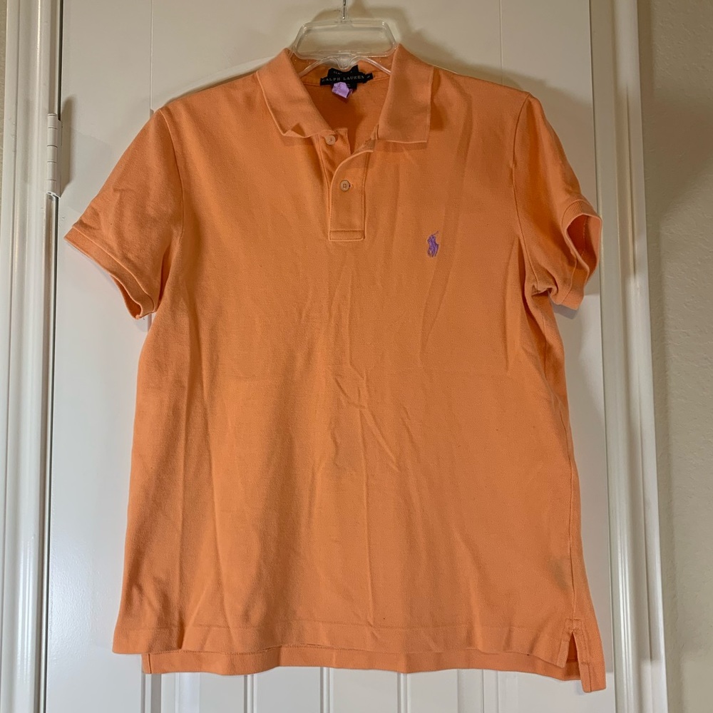 Ralph Lauren Women’s Short Sleeve Polo Shirt Orange w/Purple Pony l Size: Large